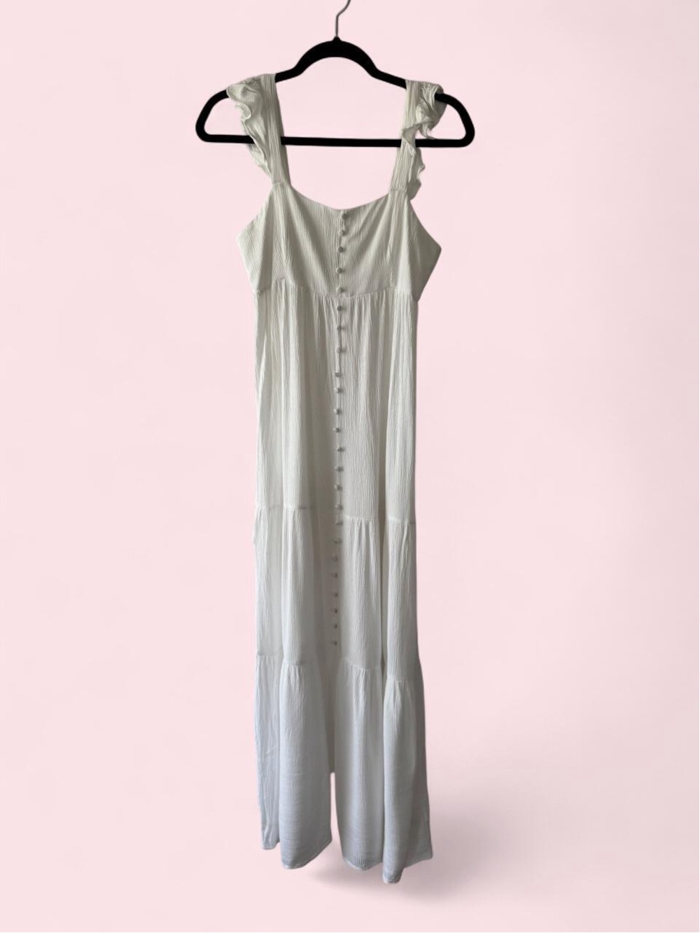 BB Dakota by Steve Madden Sage Green Ruffle-Strap Button-Front Maxi Dress